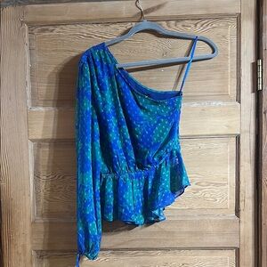 Vici Blue and Green One-Shoulder Women's Top